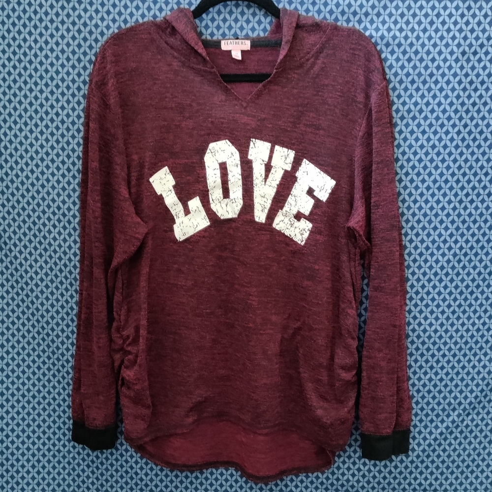 Feathers Maternity - Maroon and black hooded maternity sweatshirt. Size- 1XL
